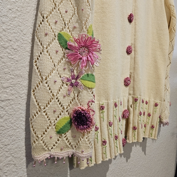 Women's Storybook Knits Handknit Beaded Floral Cardigan Size S - Picture 5 of 16